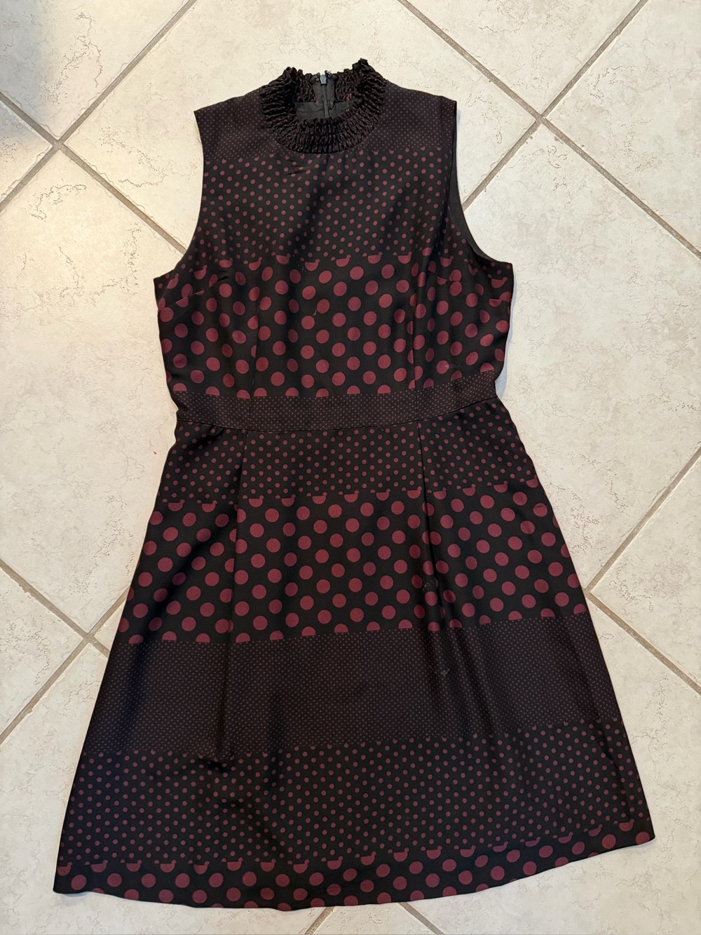 Who What Wear Black Purple Polka Dot Sleeveless Lined Dress Large Fit & Flare